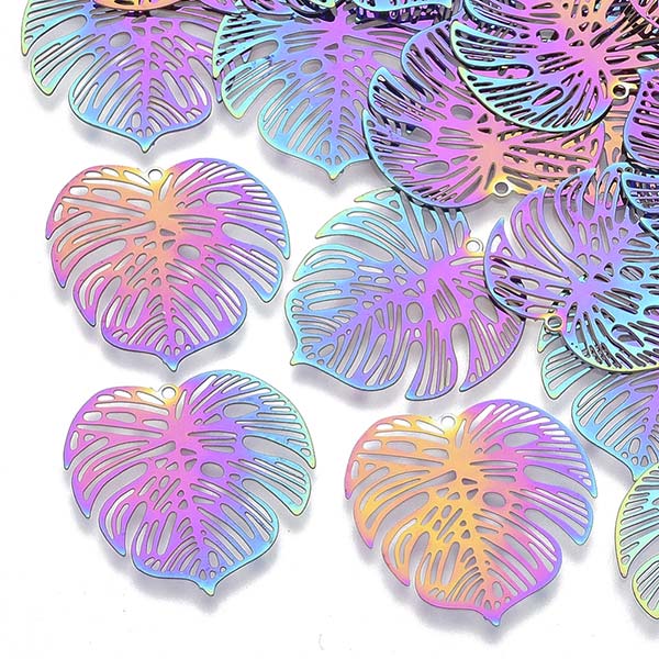 Stainless Steel 201 Charm Thin Monstera Palm Frond Thin Small 26mm (2) Multi-color