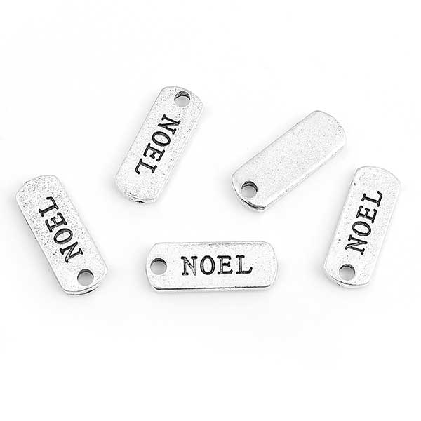 Cast Metal Charm Word Christmas 'NOEL' Tag 21x8mm (10) Antique Silver