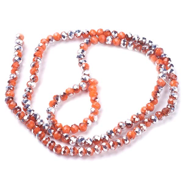 Imperial Crystal Bead Rondelle 3x4mm (130) Opaque Orange Half Metallic Silver Plated 