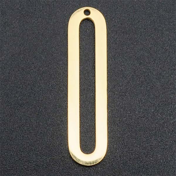 Stainless Steel Charm Oval Hollow 30x7mm (5) Gold Plated