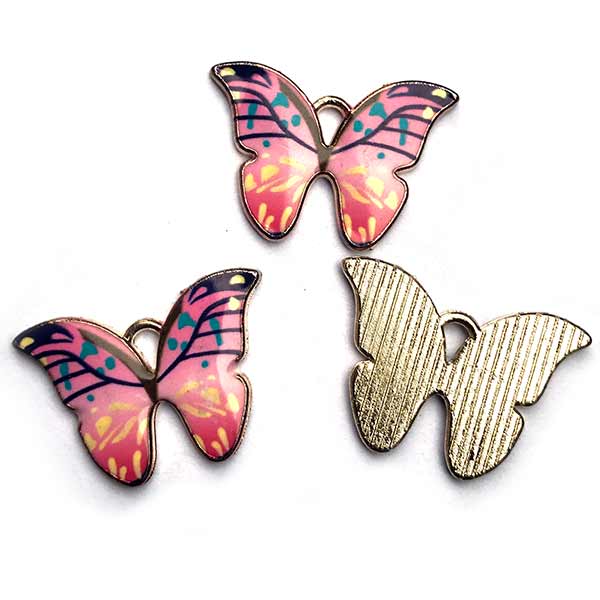 Cast Metal Charm Butterfly Enamel 22x15mm (1) Pearl Pink - Light Gold