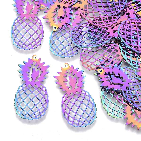 Stainless Steel 201 Charm Thin Pineapple 35x16mm (2) Multi-color