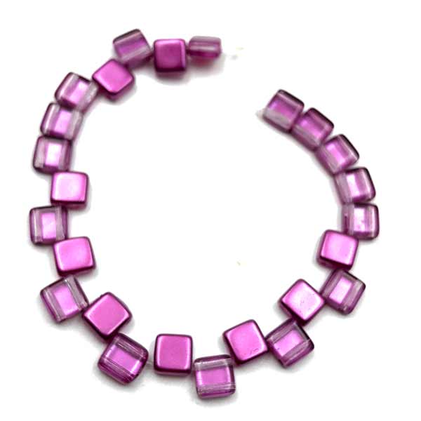 Czech Glass Beads Tile Two Hole 6mm (25) Purple Magenta One Sided