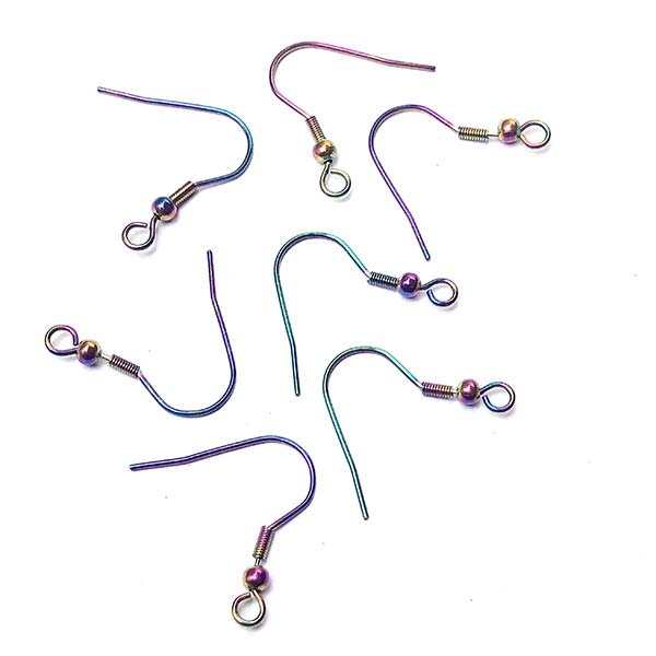Ear Wire Hook w/Ball w/Ball 201 Stainless Steel 20mm (10) Rainbow