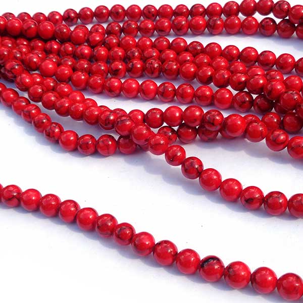 Howlite (Synthetic) Beads Round 8mm (48) Red w/Lines