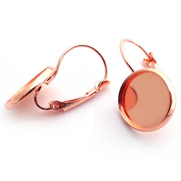 Kidney Earwire Setting Fits 12mm Round Brass 14x25x13mm (10) Rose Gold