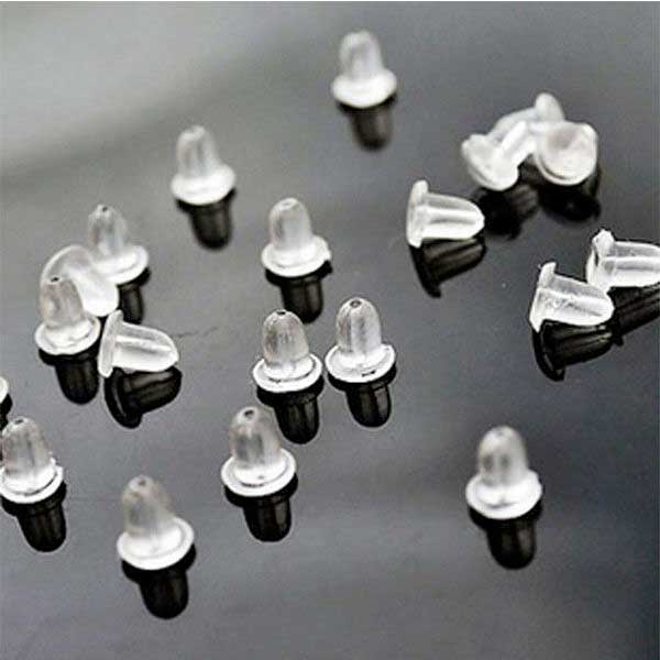 Earring Backs Silicone Barrel Bullet Style 3mm, Hole 1mm (200) Clear