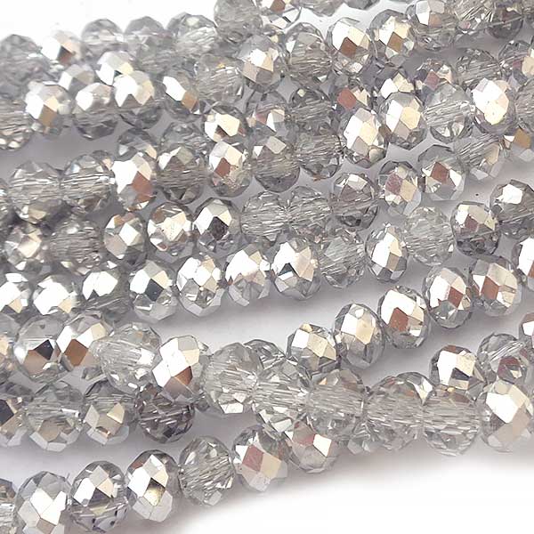 Imperial Crystal Bead Rondelle 8x10mm (70) Half Plated Metallic Silver / Crystal