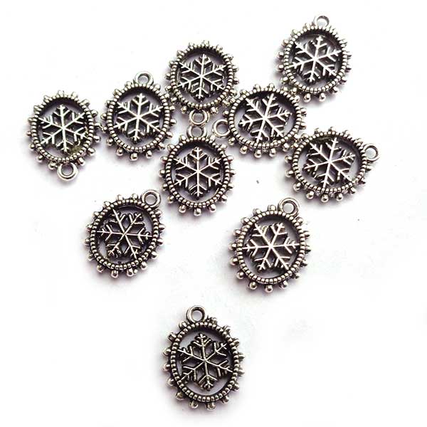 Cast Metal Charm Snowflake Oval Small 15x12mm (10) Antique Silver