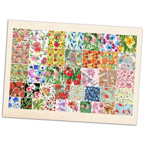 Printed Collage Sheet Floral Spring 20 to 10mm Squares - 150gsm Coated Paper