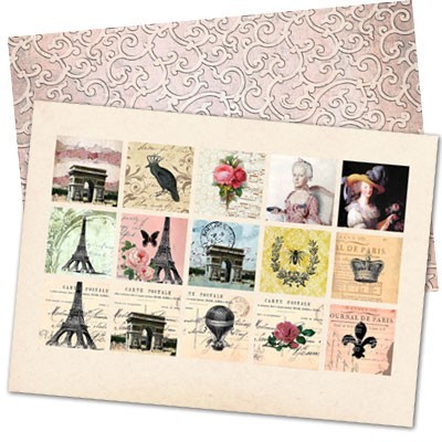 Printed Collage Sheet Paris 25mm Squares - 150gsm Coated Paper Patterned Back