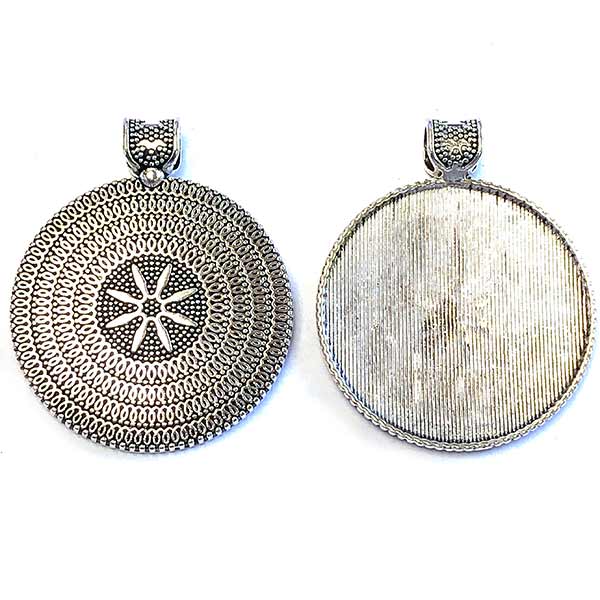 Cast Metal Pendant Flat Round Top Bail 43x36mm (1) Style 02 Antique Silver