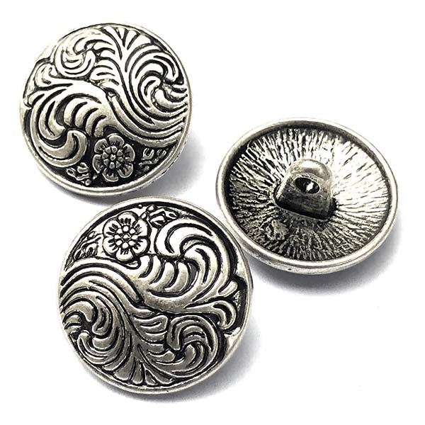 Cast Metal Button Shank Round Swirls Traditional 17mm (10) Antique Silver
