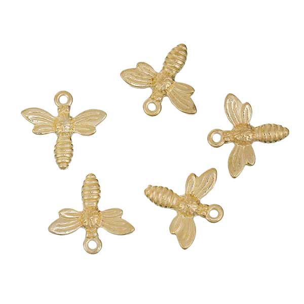 Cast Metal Charm Bees Tiny 15mm (10) Gold