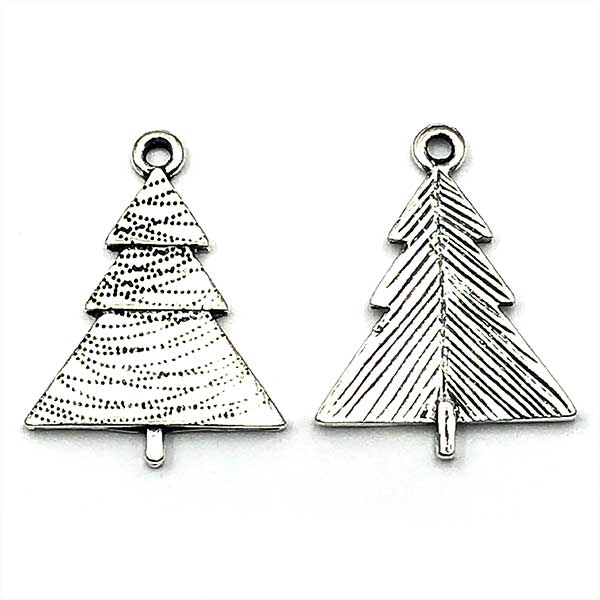 Cast Metal Pendant Christmas Tree Solid 28x21mm (10) Antique Silver