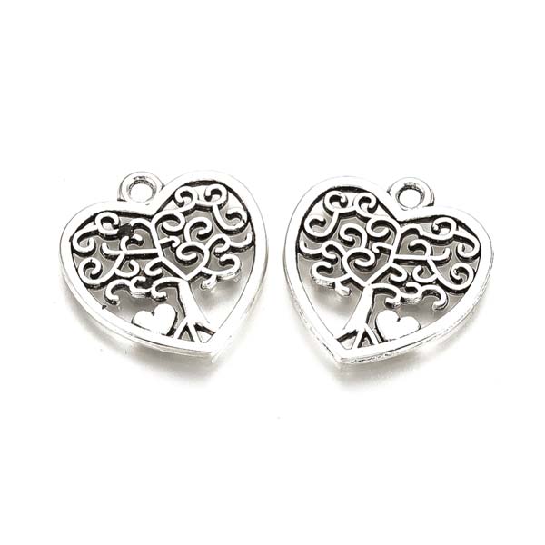 Cast Metal Charm Tree of Life Heart 18x17mm (10) Antique Silver