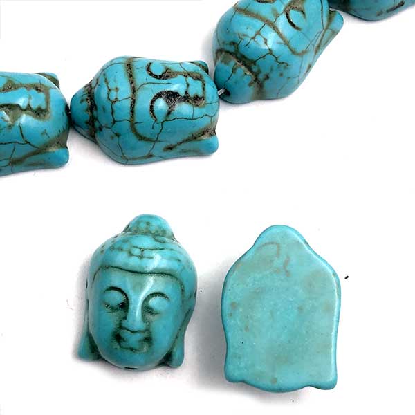 Howlite Reconstituted Beads Buddha Head 29x20x13mm (10) Turquoise