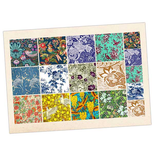 Printed Collage Sheet Vintage Patterns 30mm Squares - 150gsm Coated Paper