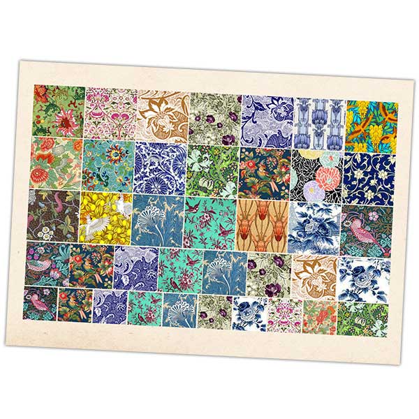 Printed Collage Sheet Vintage Patterns 20 to 10mm Squares - 150gsm Coated Paper