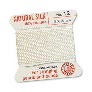 Griffin Natural Silk Beading Cord & Needle Size 12 0.98mm (2 Metres) White