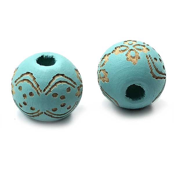 Wooden Beads Round 10mm Engraved Painted (20) Turquoise