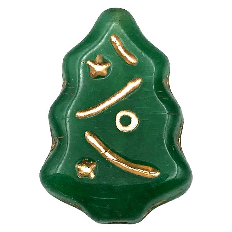 Czech Glass Beads Christmas Tree 17x7mm (10) Green w/Gold