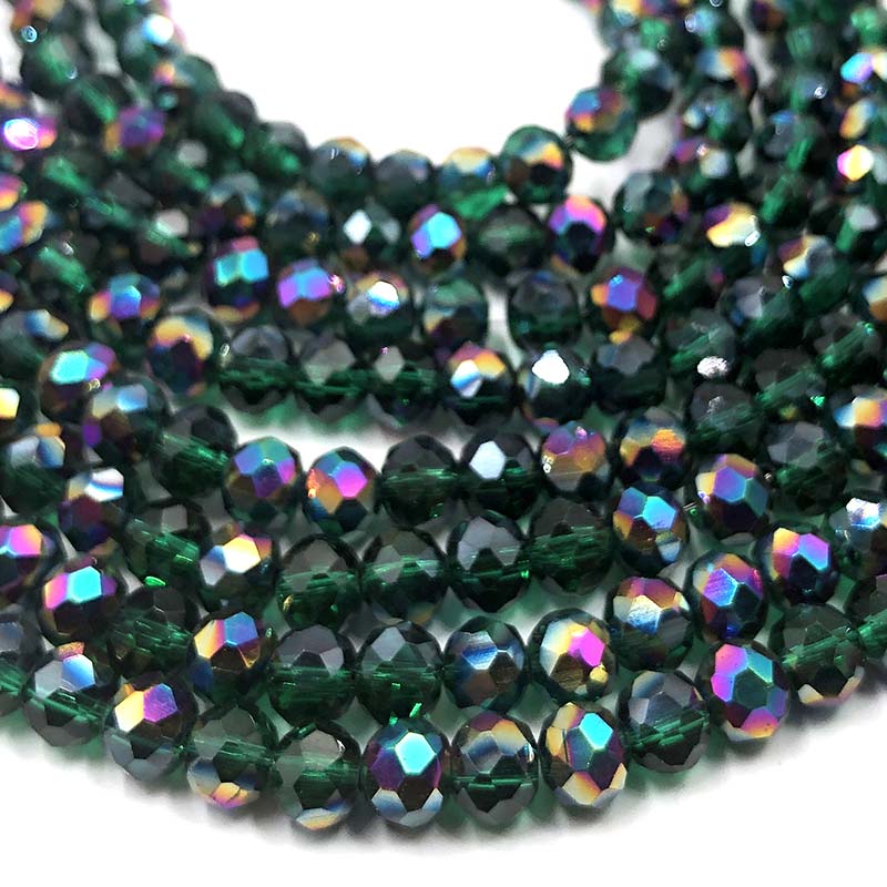 Imperial Crystal Bead Rondelle 4x6mm (90) Emerald Green w/ Half Metallic Rainbow