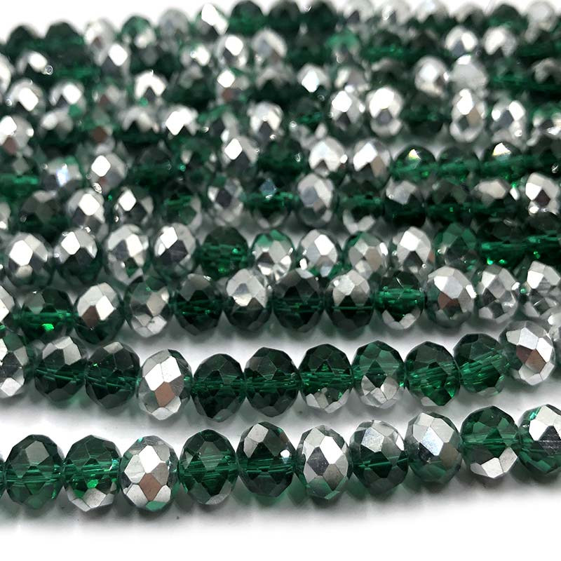 Imperial Crystal Bead Rondelle 6x8mm (68) Emerald w/Half Metallic Silver