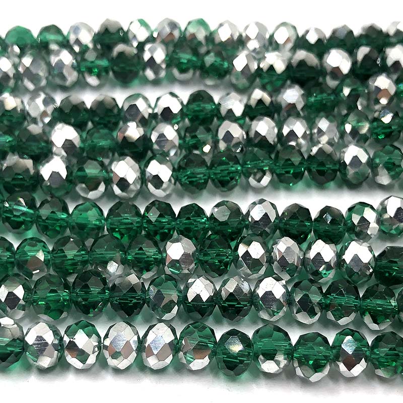 Imperial Crystal Bead Rondelle 4x6mm (90) Emerald w/Half Metallic Silver