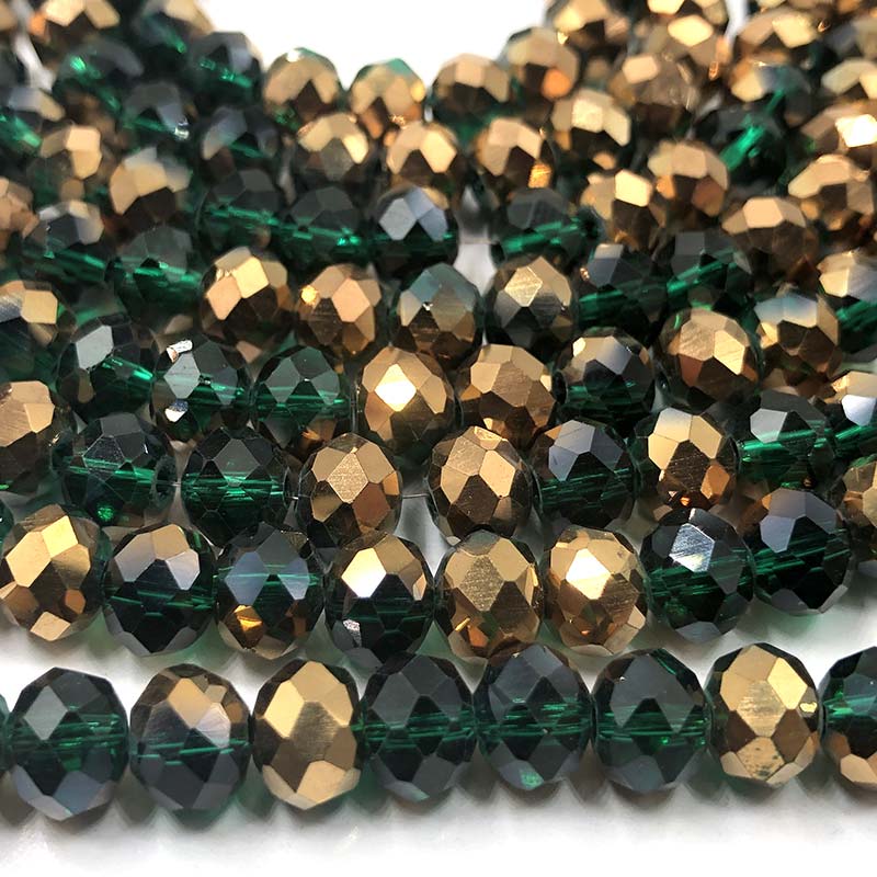 Imperial Crystal Bead Rondelle 6x8mm (68) Emerald w/Half Metallic Copper