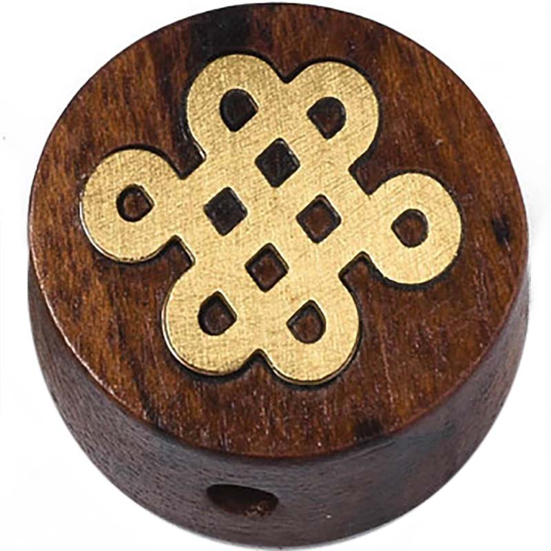 Rosewood Bead Brass Celtic Knot Round 15mm (1) Natural