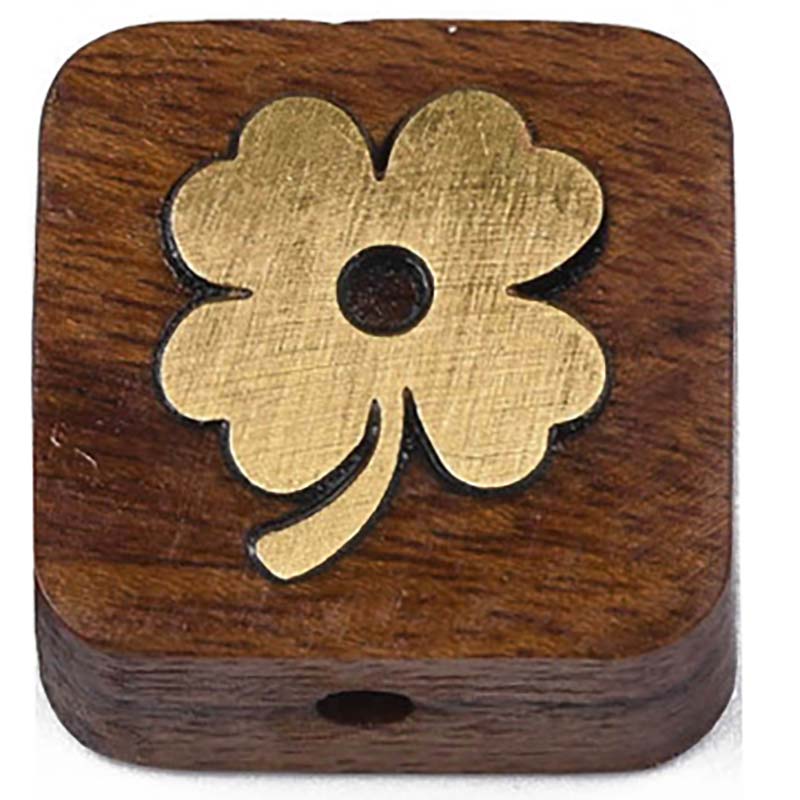 Rosewood Bead Brass Flower Square 14mm (1) Natural