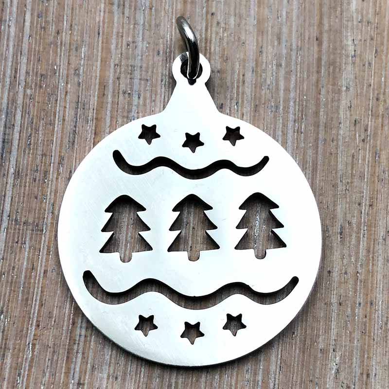 Stainless Steel Charm Christmas Circle Bauble 25x20mm (1) Original