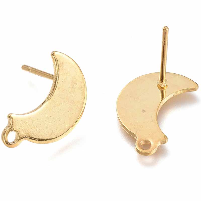 Ear Stud Moon Surgical Stainless Steel 14x9mm - 1 Pair - Gold