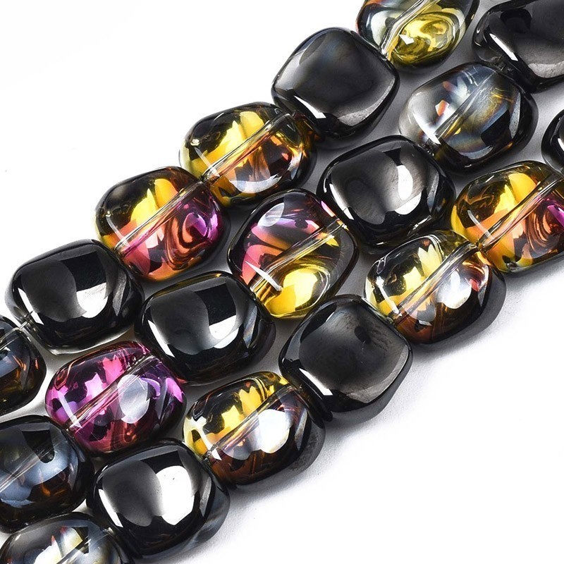 Glass Beads Polygon 10x11mm (58) Electroplated Half Black