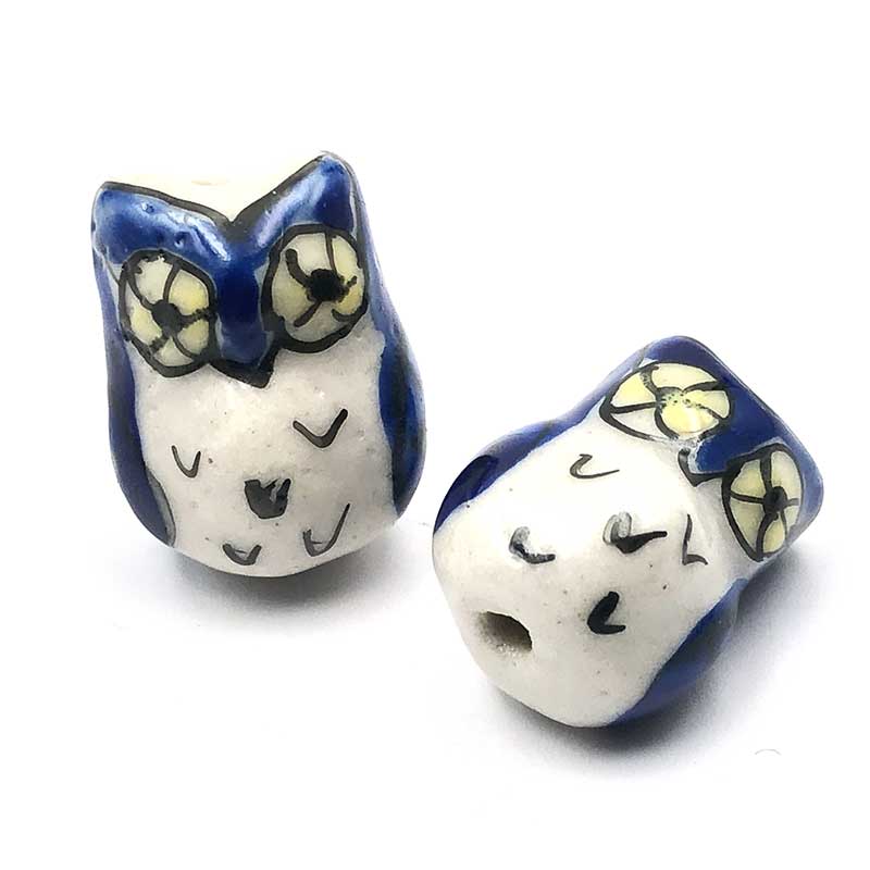 Porcelain Beads Owl 16x13mm (1) Blue