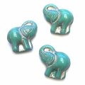 Czech Glass Beads Elephant 20x23mm (1) Tiffany Green w/Silver Wash