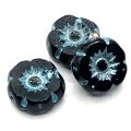 Czech Glass Beads Flower Hibiscus Hawaiian Mini 7mm (10) Jet Black w/ Metallic Turquoise