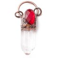 Gemstone Pendant Brass Statement 13 Quartz w/ Red Glass (1) Red Copper