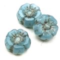 Czech Glass Beads Flower Hibiscus Hawaiian Mini 7mm (10)  Aqua Blue Opaline w/ Antiqued Finish