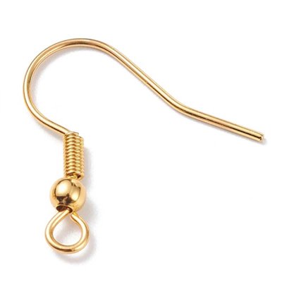 Ear Wire Hook w/Ball & Coil 304 Stainless Steel - 50 Pieces - 18k Gold Plated