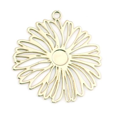 Cast Metal Charm Filigree Stamping Iron Style 016 Daisy 26x24mm (2) KC Plated