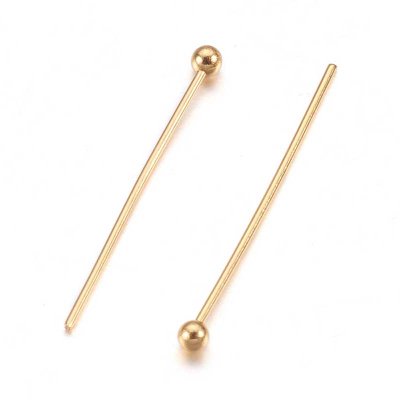 Head Pins w/Ball 304 Stainless Steel 22x0.6mm (50) 24K Gold Plated