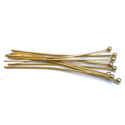 Head Pins w/Ball 304 Stainless Steel 40x0.7mm (50) 24K Gold Plated