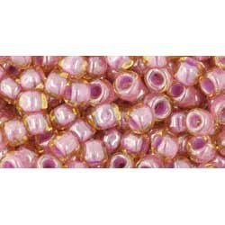 Japanese Toho Seed Beads Tube Round 6/0 Inside-Color Lt Topaz/Pink-Lined TR-06-960
