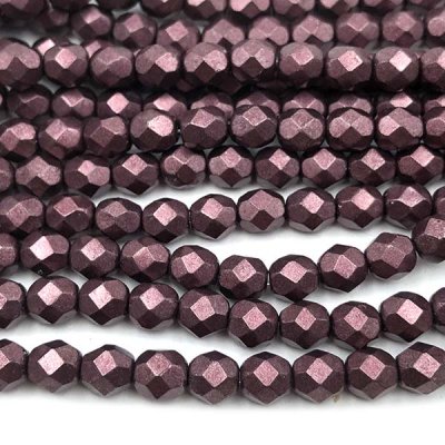 Czech Faceted Round Firepolished Glass Beads 6mm (25) ColorTrends: Saturated Metallic Red Pear