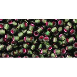 Japanese Toho Seed Beads Tube Round 8/0 Dyed Silver-Lined Pink Frosted Olivine TR-08-2204