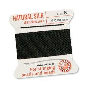 Griffin Natural Silk Beading Cord & Needle Size 8 0.8mm (2 Metres) Black