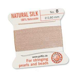 Griffin Natural Silk Beading Cord & Needle Size 8 0.8mm (2 Metres) Lt Pink