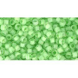 Japanese Toho Seed Beads Tube Round 8/0 Inside-Color Crystal/Neon Sea Foam-Lined TR-08-975